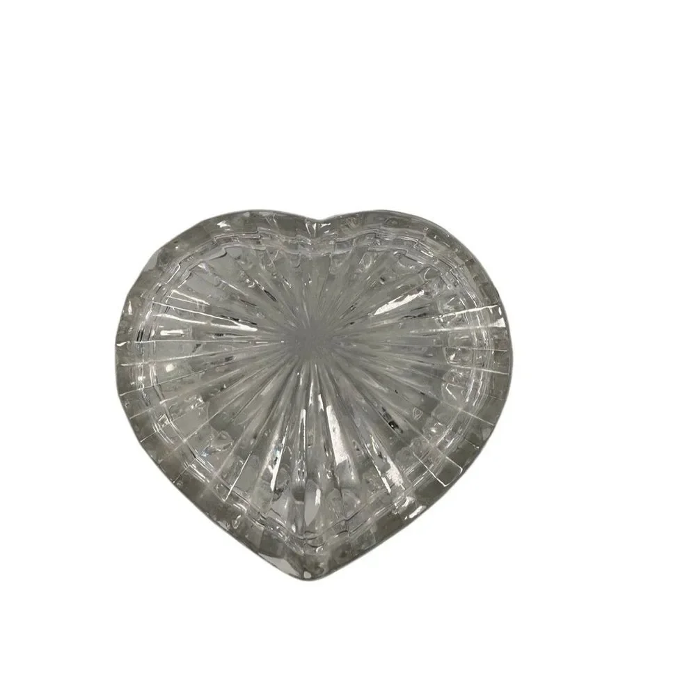 Heart-Shaped Cut Glass Trinket Dish With Cover Clear